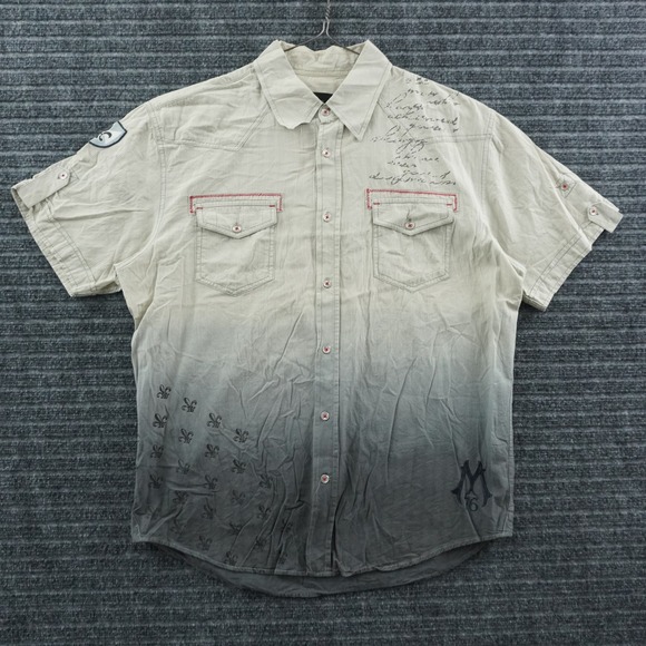 M76 Clothing Co Other - M76 Clothing Co Button Down Shirt Mens XL Tan Grey Ombre Graphic Western Y2K